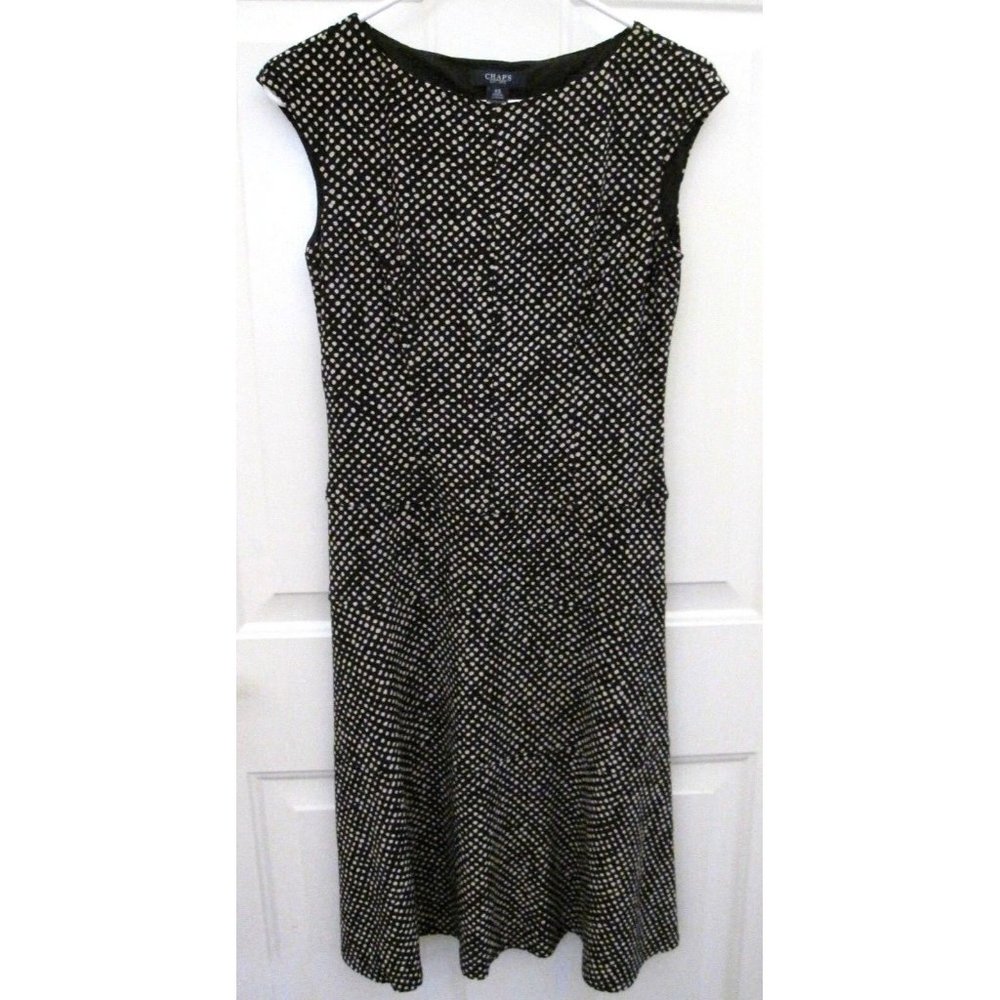 Chaps Womens Dress Size XS Black Beige Dots Stretchy